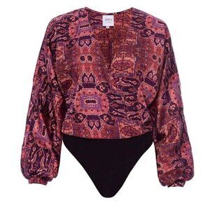 Misa Los Angeles Bodysuit Sz XS Behati Burgundy Long Sleeves V-Neck New